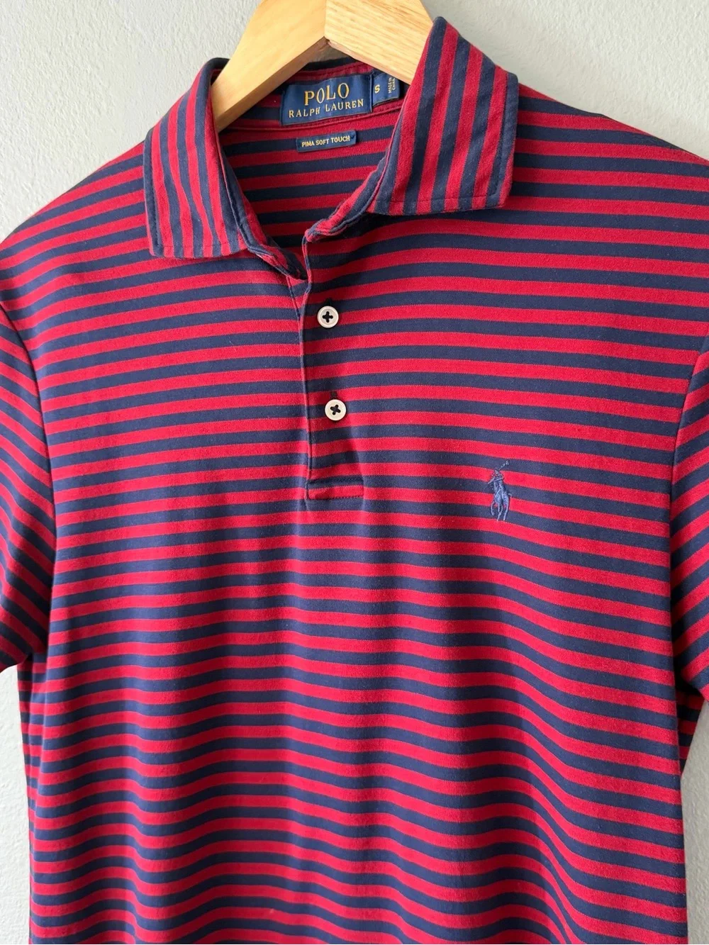 Polo Ralph Lauren Pima Soft Touch Polo Shirt Red Navy Striped Men’s Size S